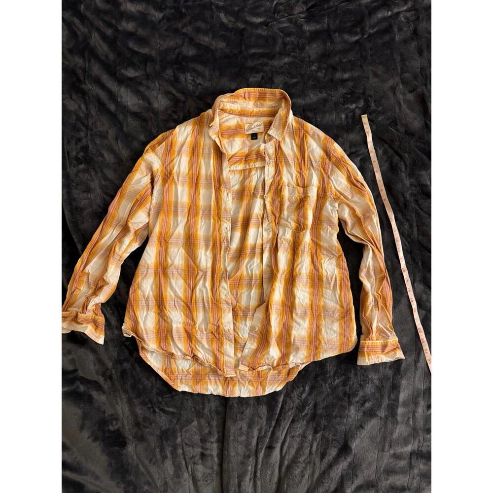 universal threads orange and white flannel button up women’s shirt size small